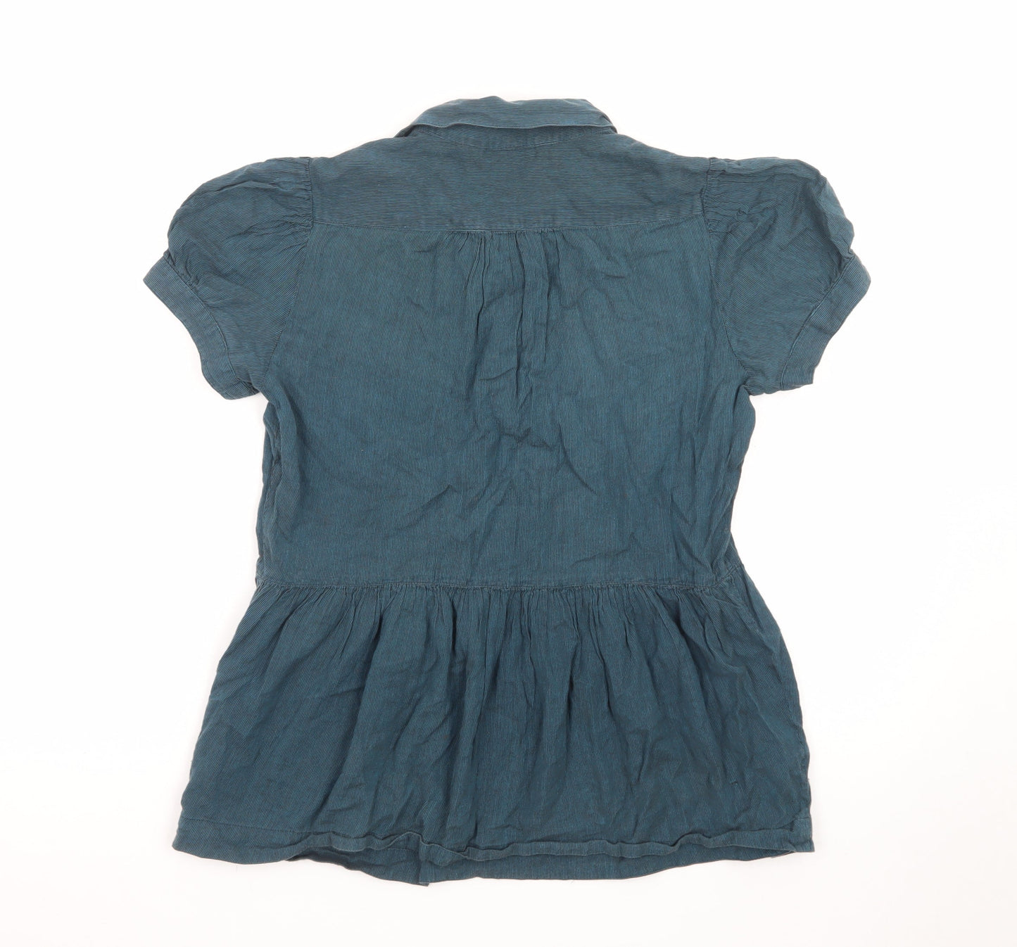 French Connection Women's Blue Cotton Collared Tunic Blouse Size 12