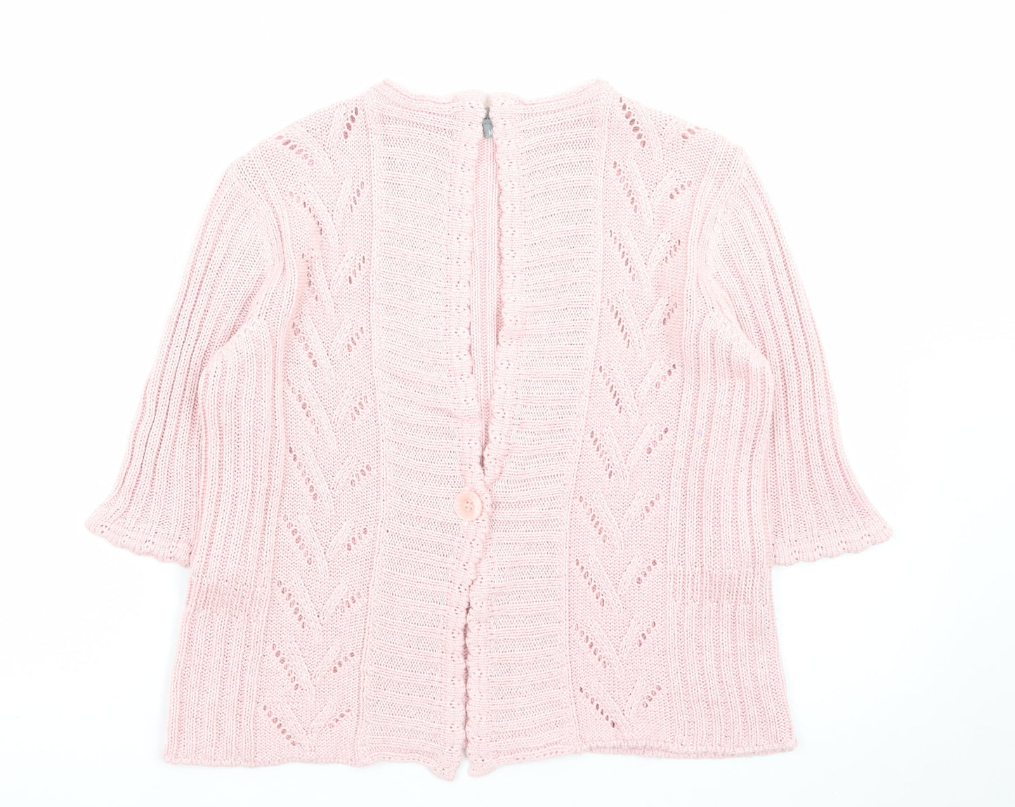 Marks and Spencer Per Una Pink Knit 3/4 Sleeve V-Neck Women's Cardigan M