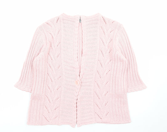 Marks and Spencer Per Una Pink Knit 3/4 Sleeve V-Neck Women's Cardigan M