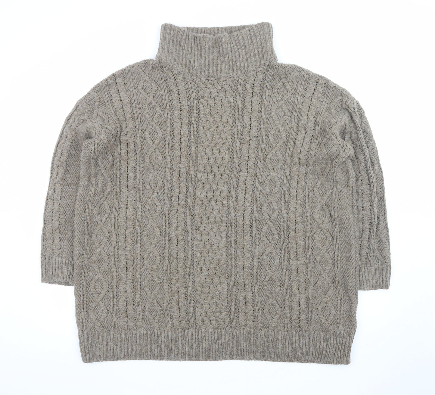 H&M Women’s Beige Cable-Knit Roll Neck Jumper XL Acrylic Blend