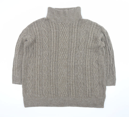 H&M Women’s Beige Cable-Knit Roll Neck Jumper XL Acrylic Blend