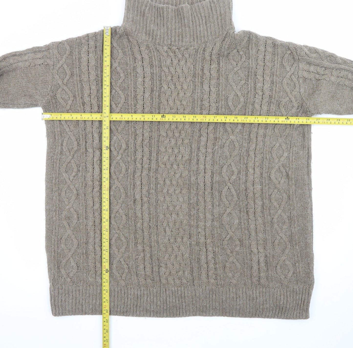 H&M Women’s Beige Cable-Knit Roll Neck Jumper XL Acrylic Blend