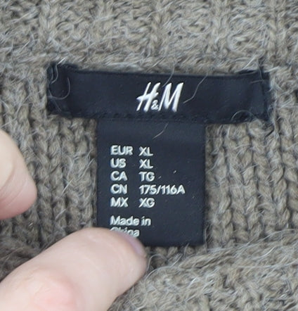 H&M Women’s Beige Cable-Knit Roll Neck Jumper XL Acrylic Blend