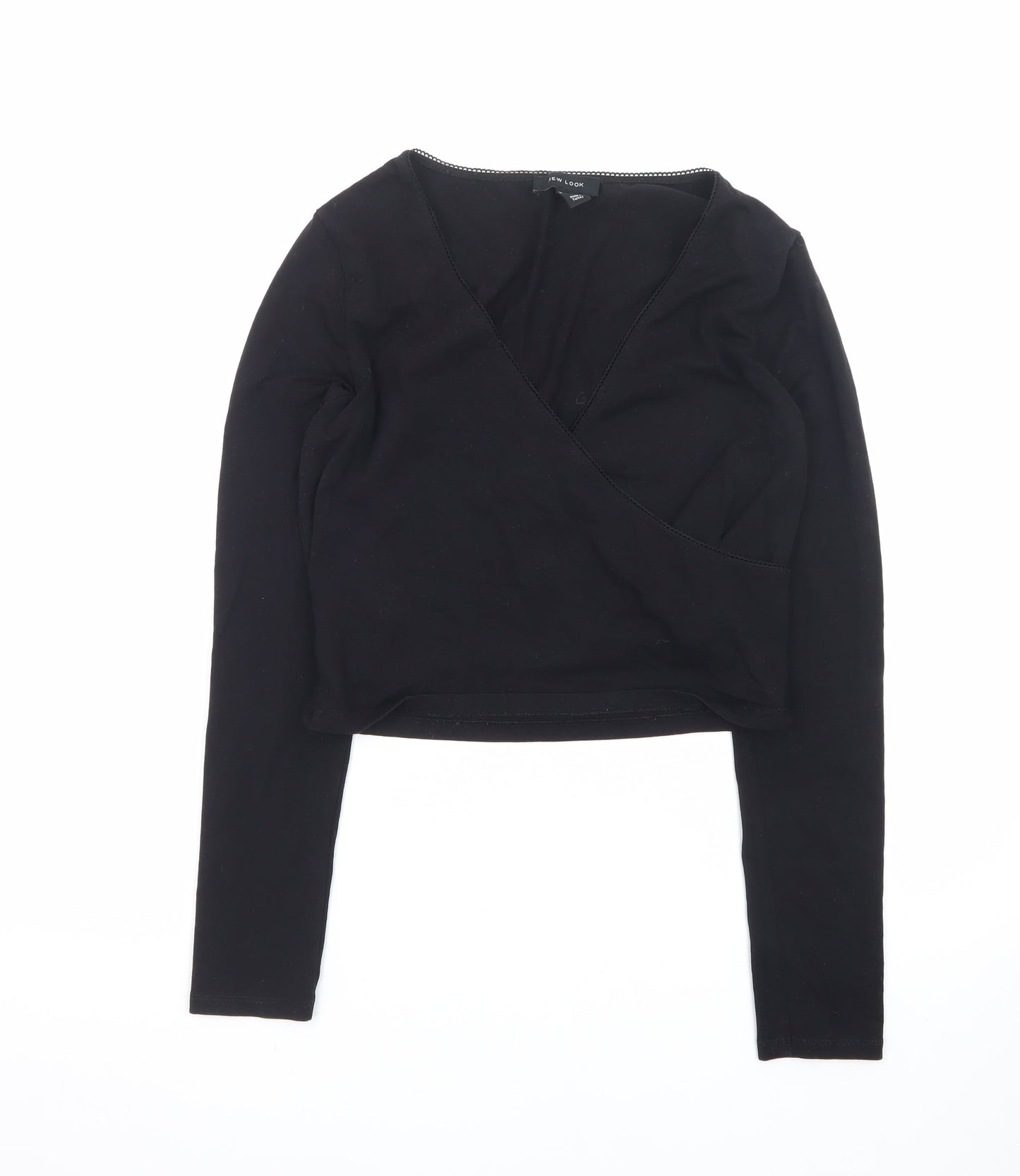 New Look Women's Black Long Sleeve Wrap Jersey Top Size 14