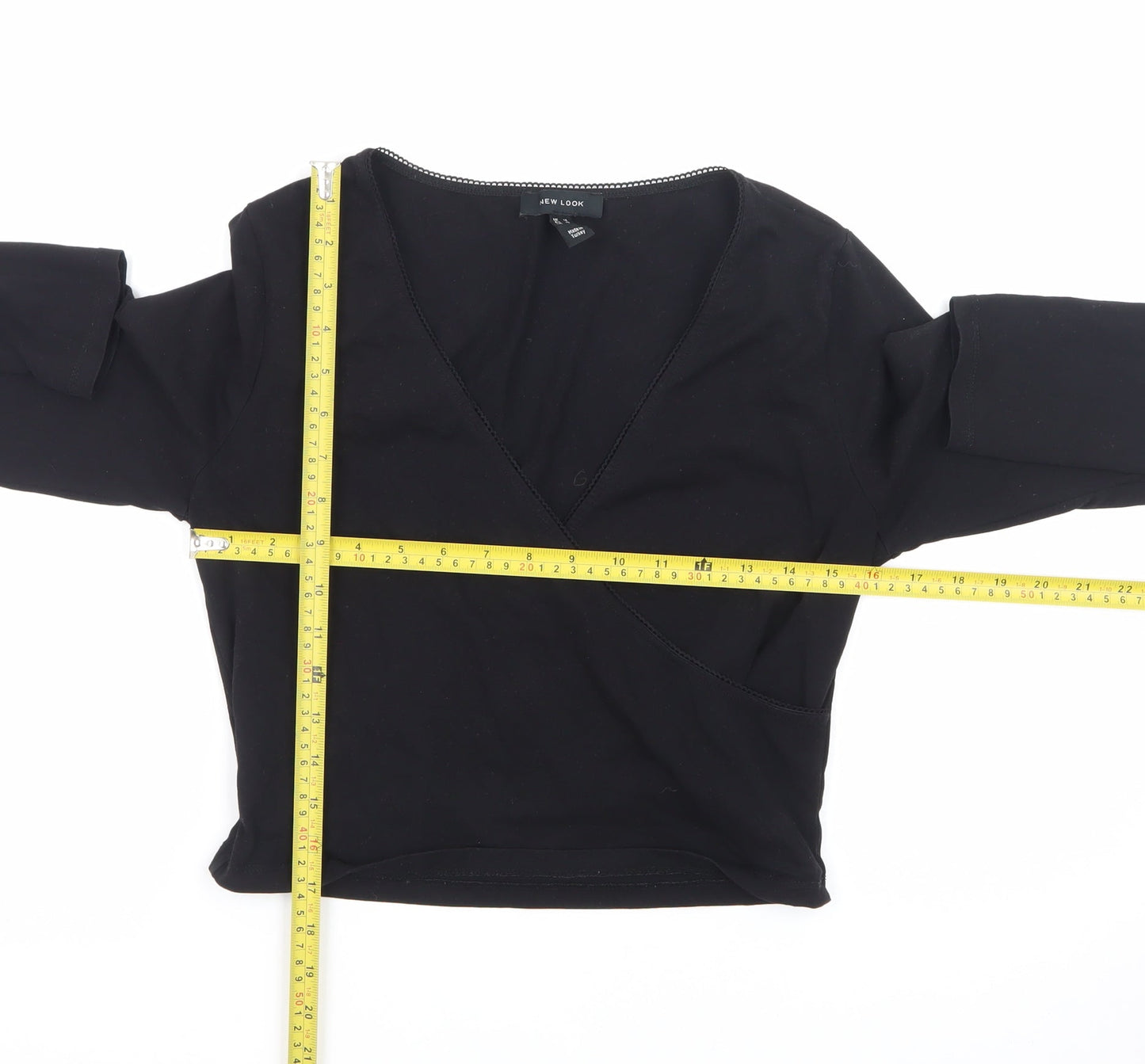 New Look Women's Black Long Sleeve Wrap Jersey Top Size 14