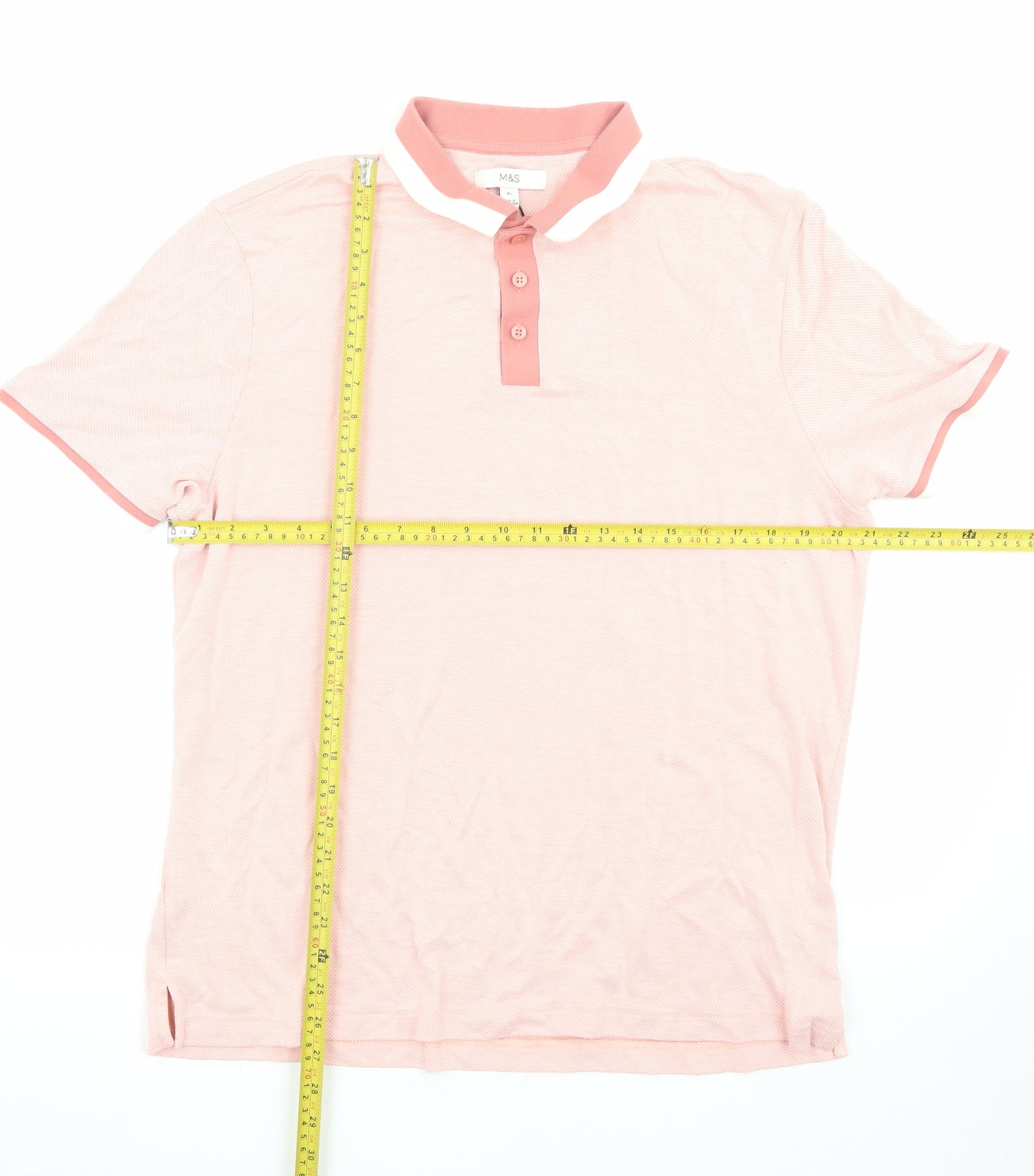 Marks and Spencer Men's Pink Cotton Polo Shirt XL Regular Fit