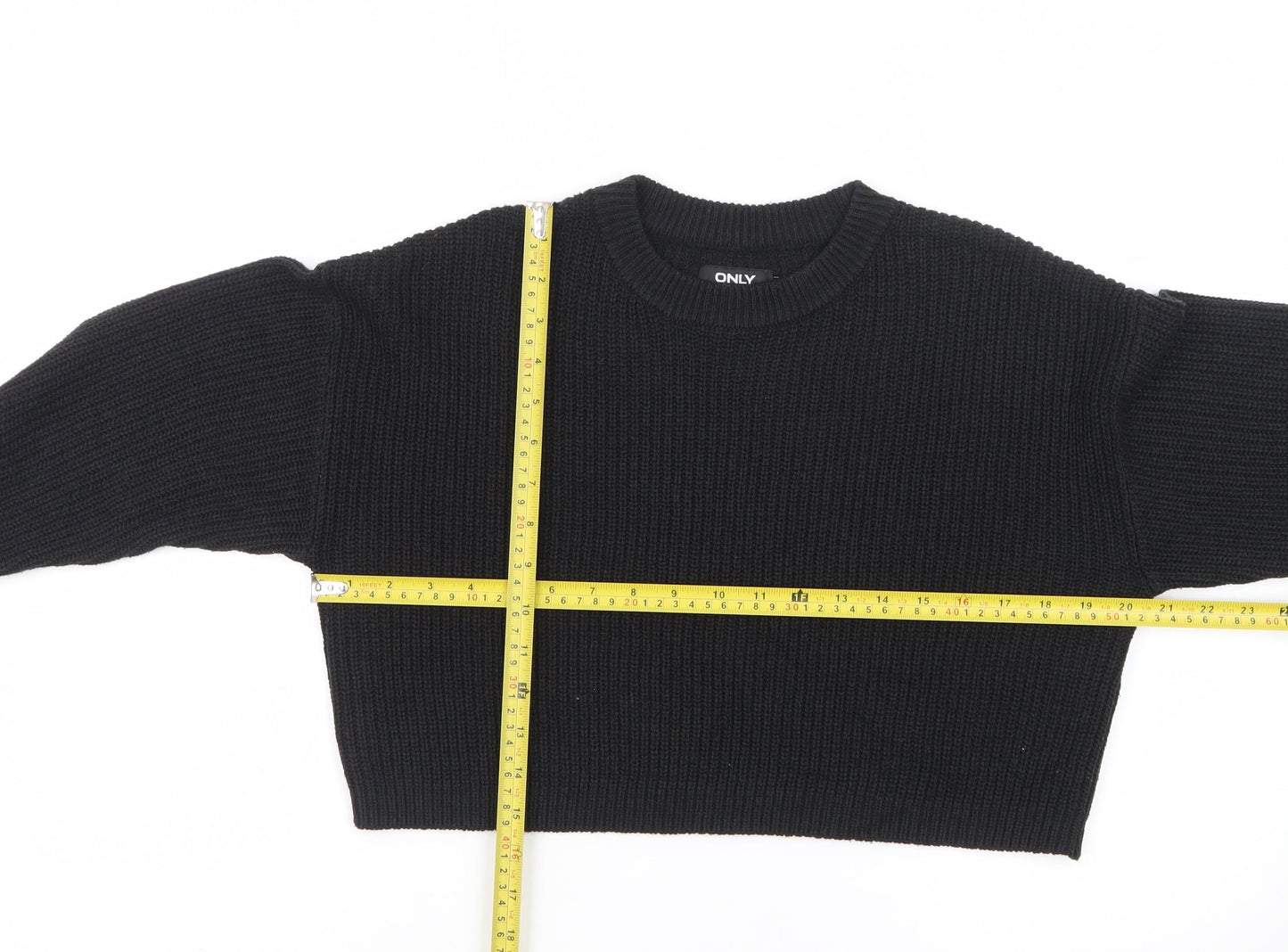 ONLY Womens Black Chunky Knit Crew Neck Long Sleeve Pullover Jumper XS