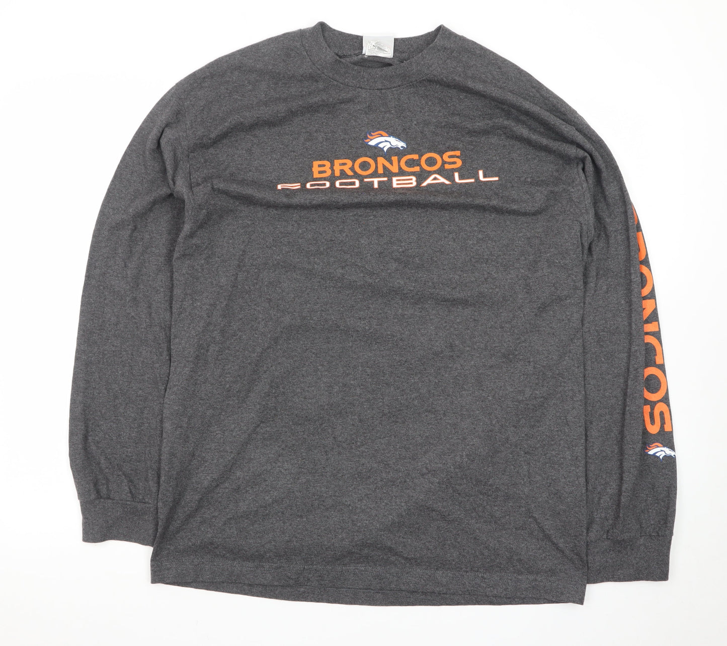 NFL Team Apparel Men's Grey Broncos Long Sleeve T-Shirt Size L