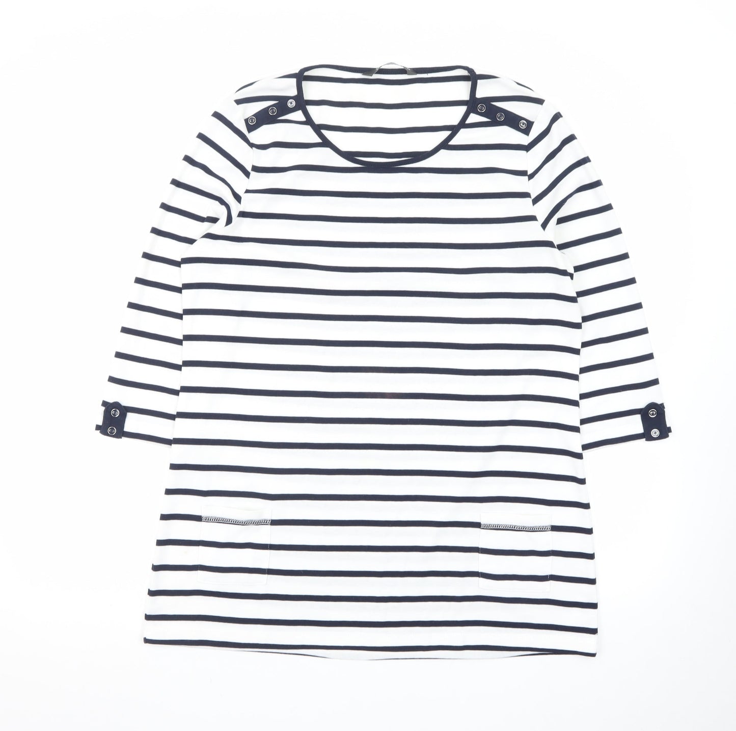 Bonmarché Women’s Striped Shift Dress Size 16 Navy White 3/4 Sleeve Casual