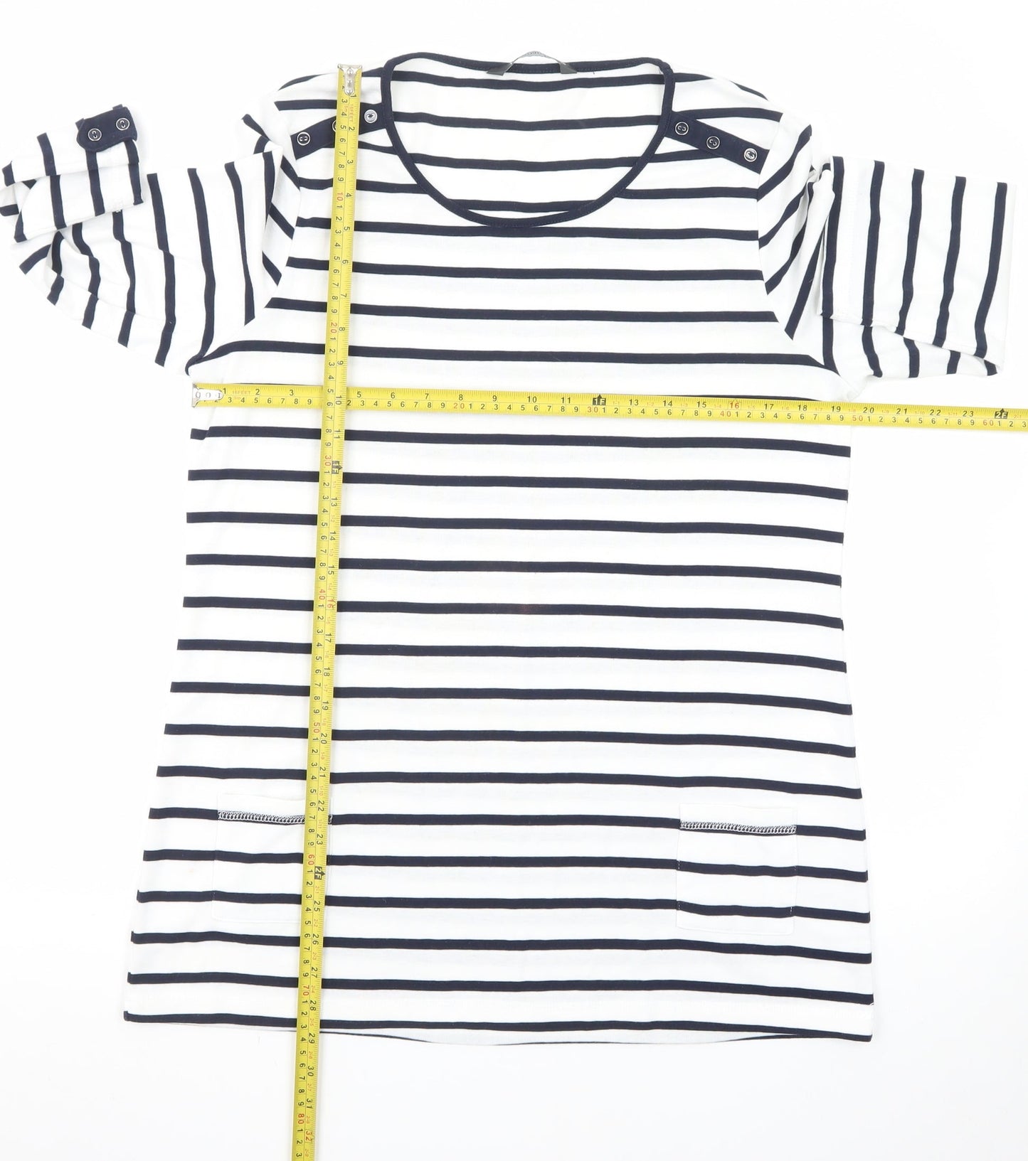 Bonmarché Women’s Striped Shift Dress Size 16 Navy White 3/4 Sleeve Casual