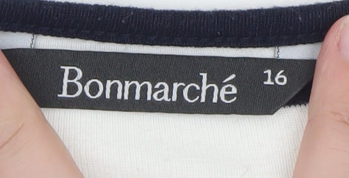 Bonmarché Women’s Striped Shift Dress Size 16 Navy White 3/4 Sleeve Casual