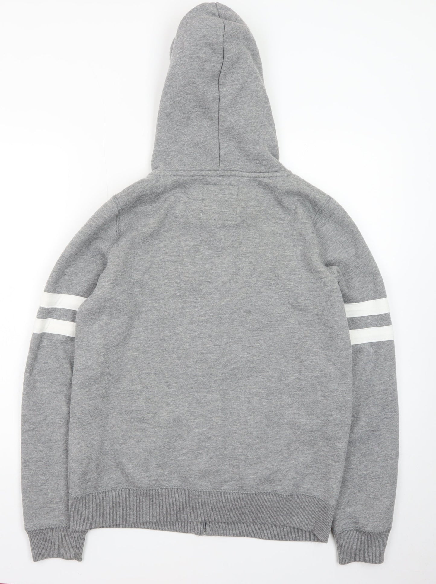 Hollister Men Grey Full Zip Fleece Hoodie M Embroidered Logo
