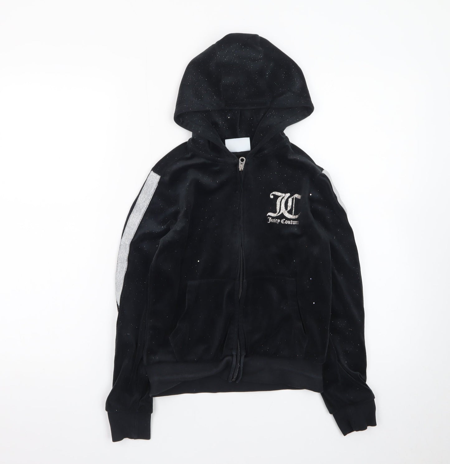 Juicy Couture Girls Black Velour Hoodie 9-10 Years Full Zip Glitter Logo