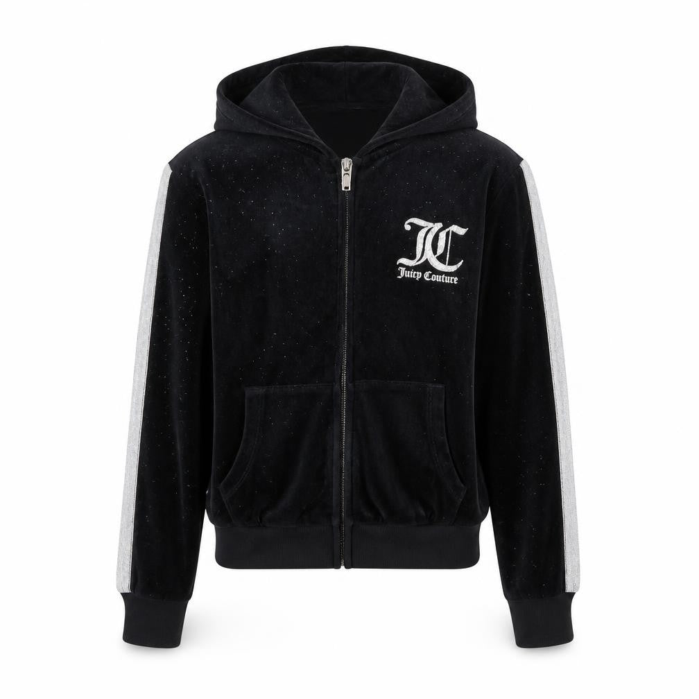 Juicy Couture Girls Black Velour Hoodie 9-10 Years Full Zip Glitter Logo