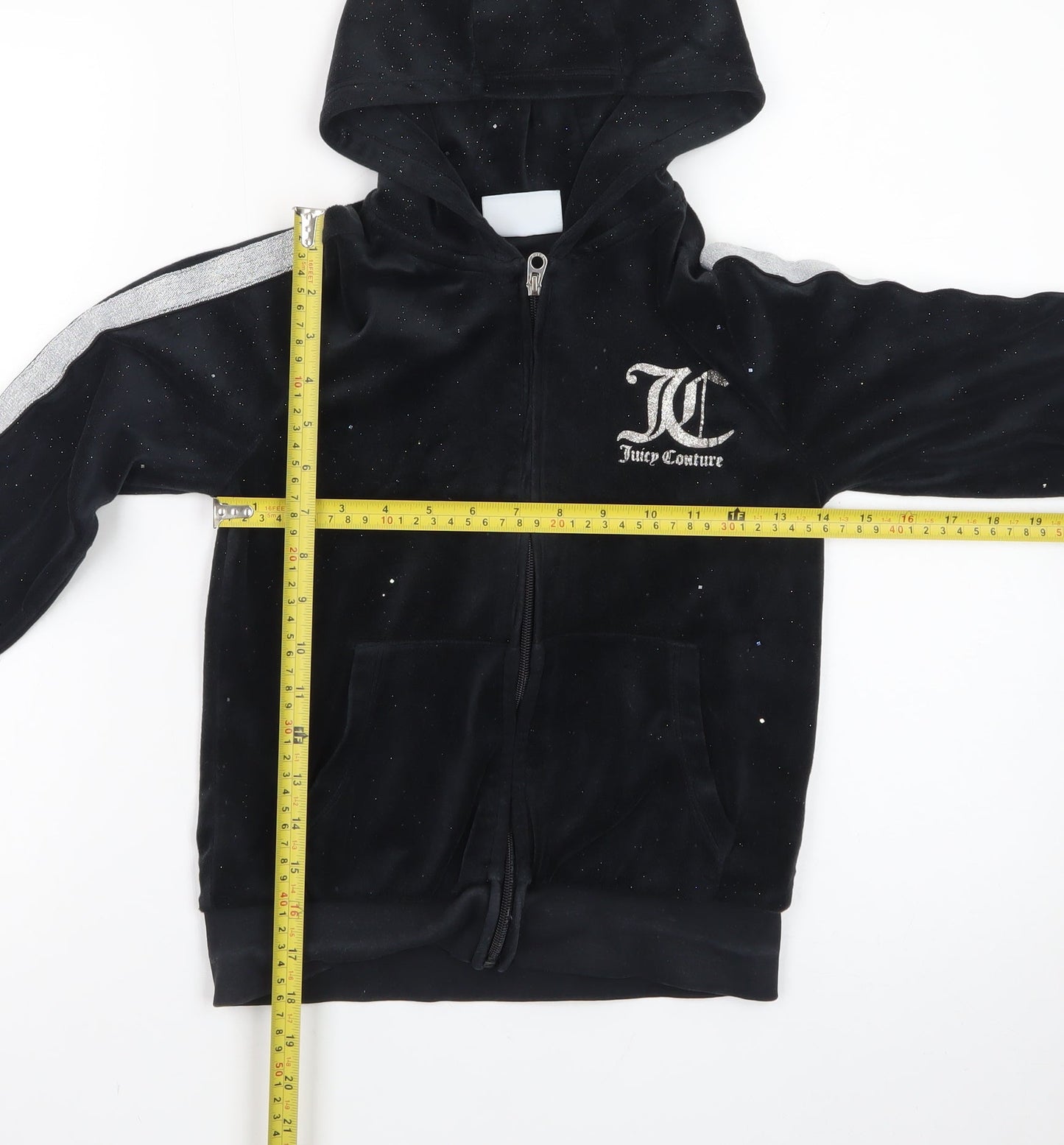 Juicy Couture Girls Black Velour Hoodie 9-10 Years Full Zip Glitter Logo
