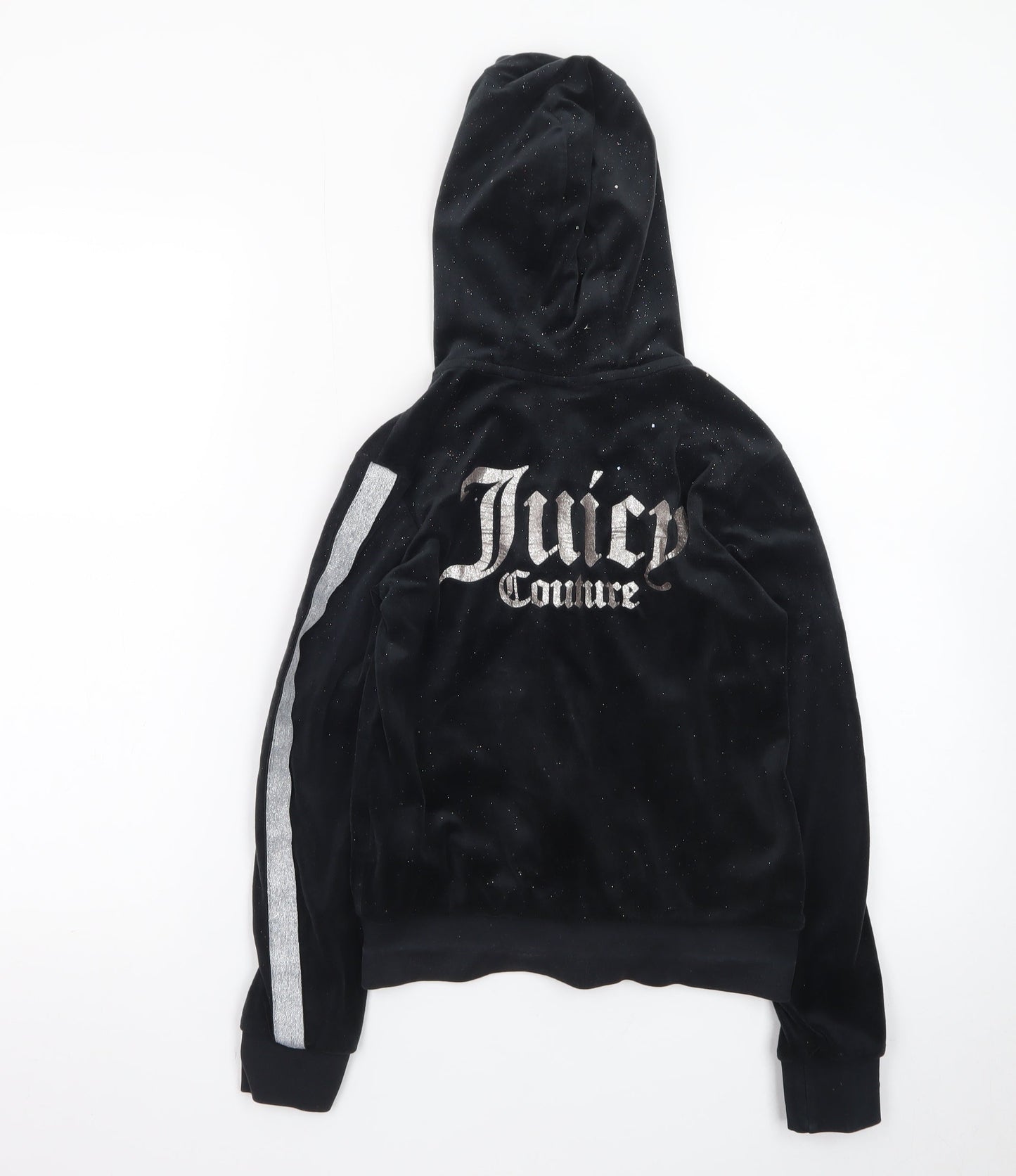 Juicy Couture Girls Black Velour Hoodie 9-10 Years Full Zip Glitter Logo