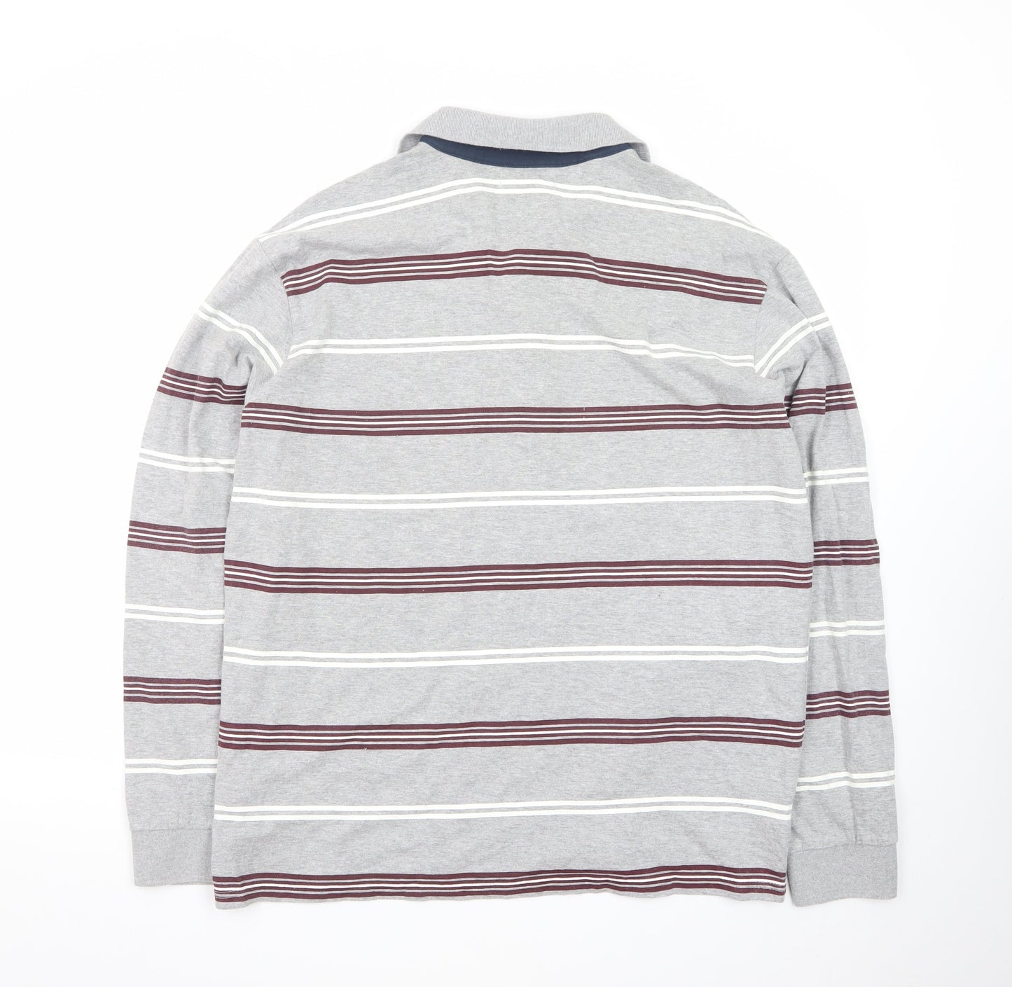 Atlas For Men Grey Striped Long Sleeve Polo Shirt L Regular Fit