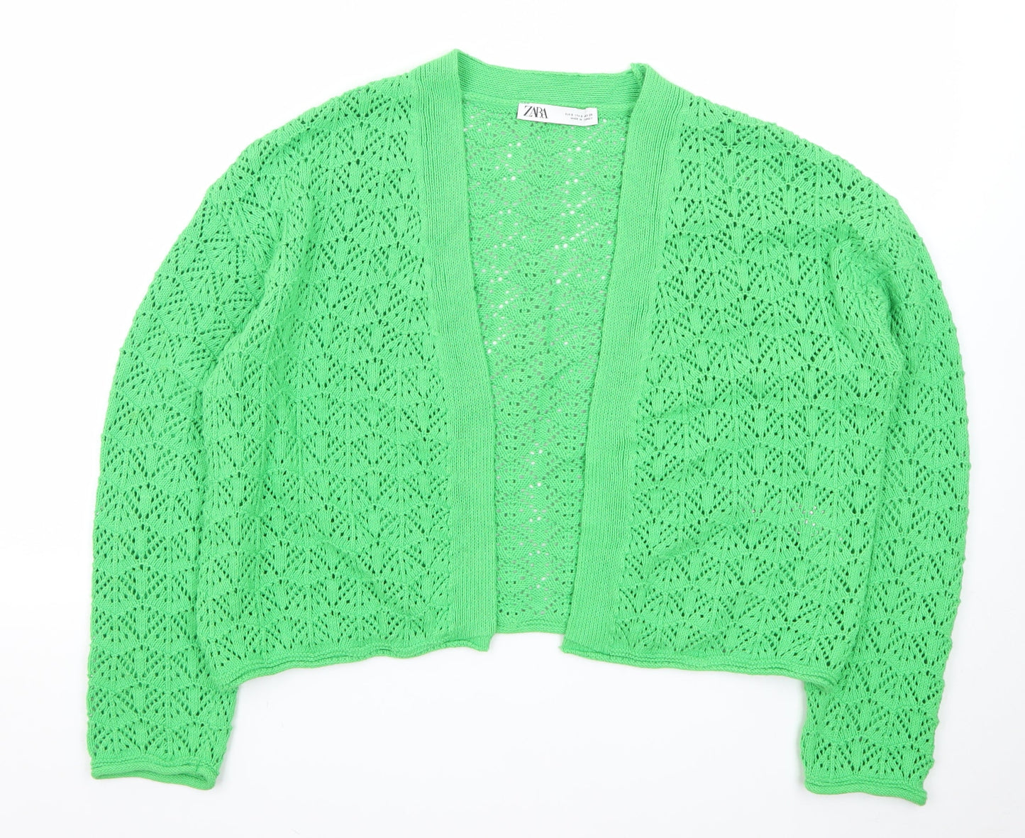 ZARA Women’s Green Open Knit V-Neck Cardigan Size 8