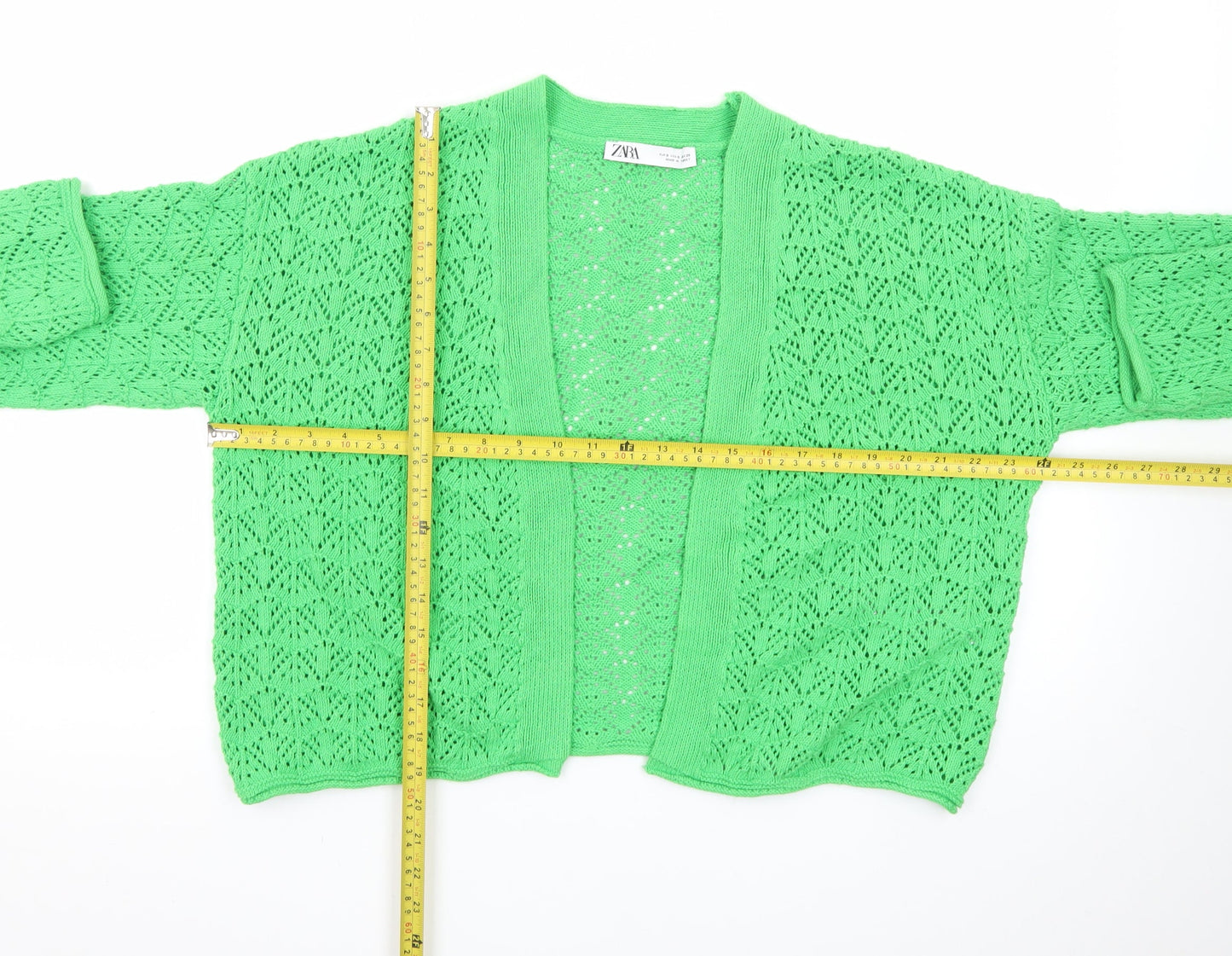 ZARA Women’s Green Open Knit V-Neck Cardigan Size 8