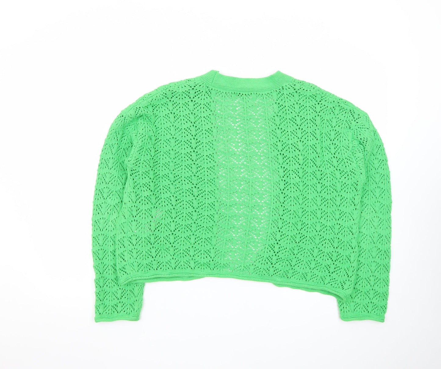 ZARA Women’s Green Open Knit V-Neck Cardigan Size 8