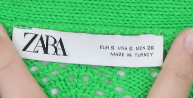 ZARA Women’s Green Open Knit V-Neck Cardigan Size 8