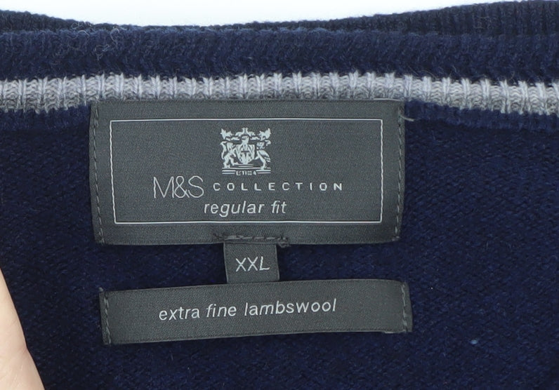 Marks and Spencer Mens Blue Lambswool Regular Fit Jumper XXL