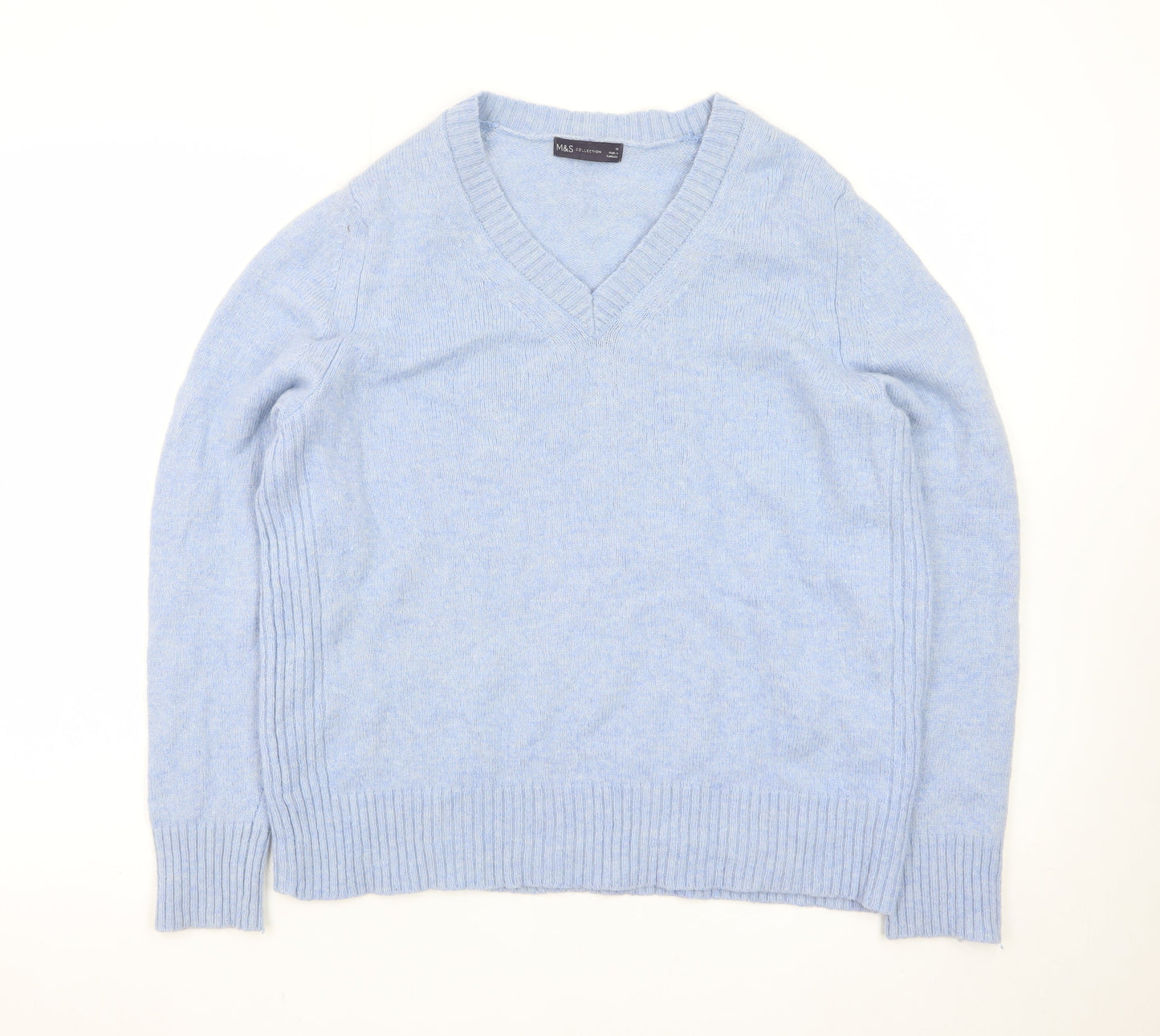 Marks and Spencer Women Blue V-Neck Cashmere Jumper Size 18