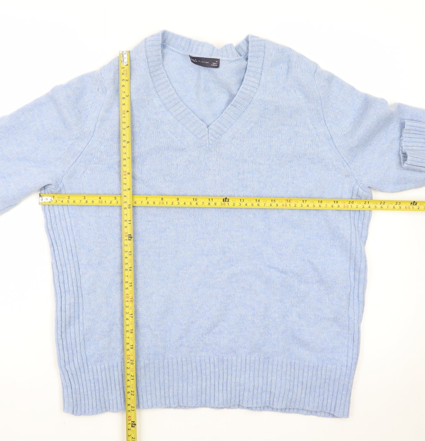 Marks and Spencer Women Blue V-Neck Cashmere Jumper Size 18