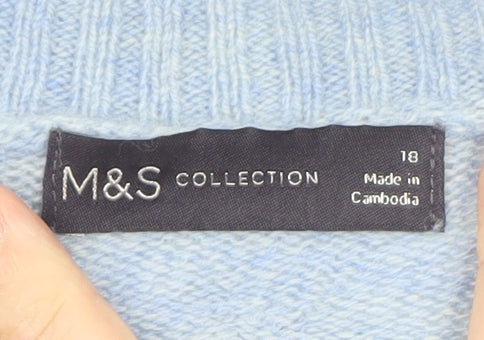 Marks and Spencer Women Blue V-Neck Cashmere Jumper Size 18