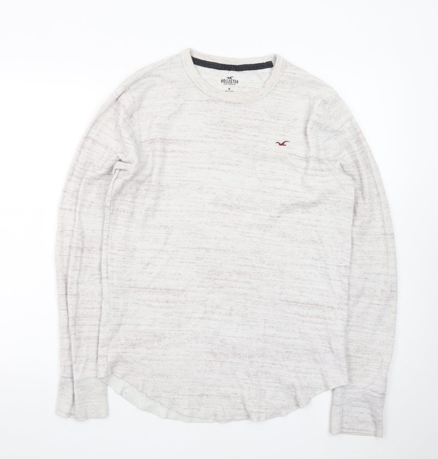 Hollister Men Beige Long Sleeve Crew Neck Classic Fit T-Shirt M