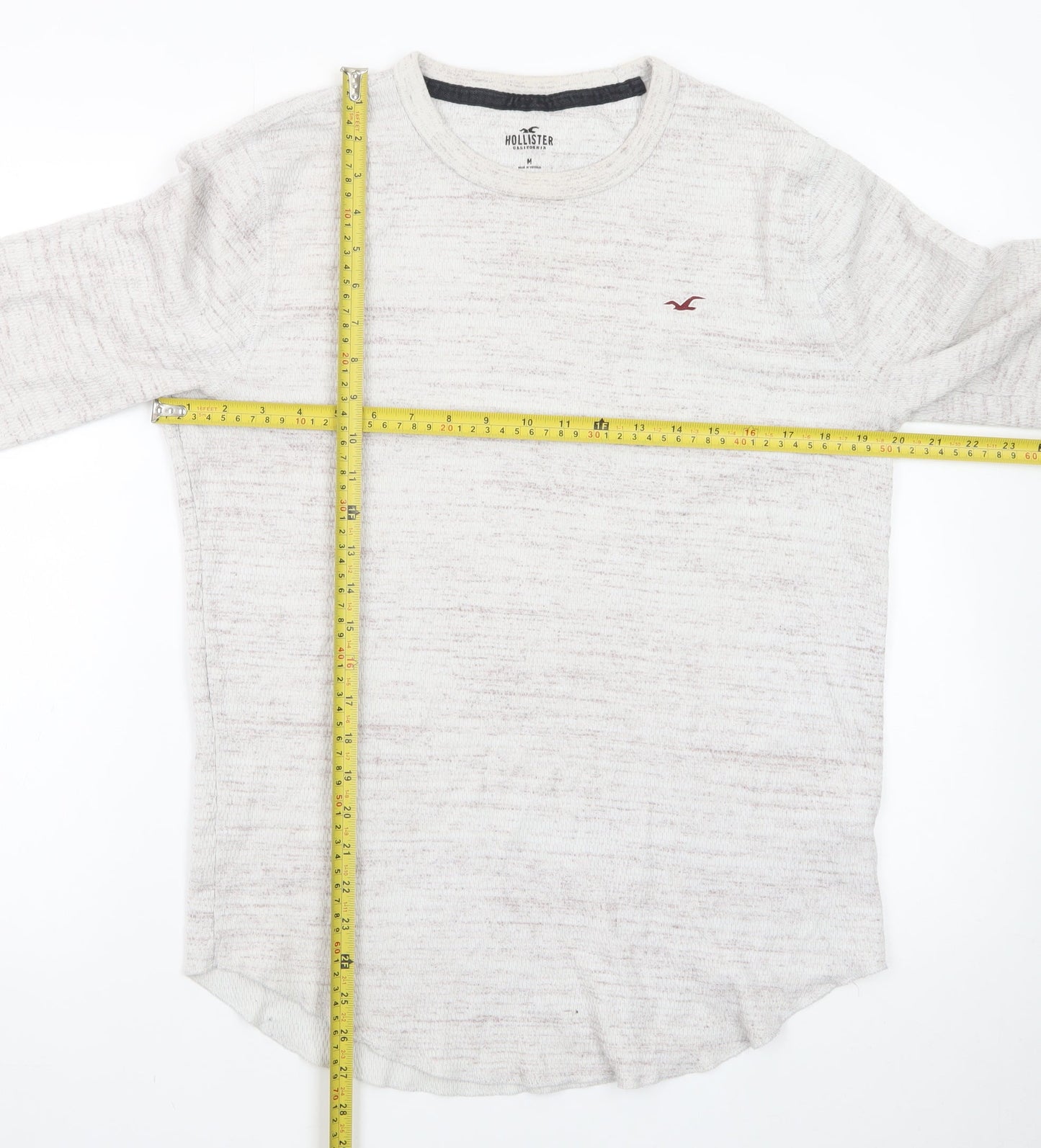 Hollister Men Beige Long Sleeve Crew Neck Classic Fit T-Shirt M