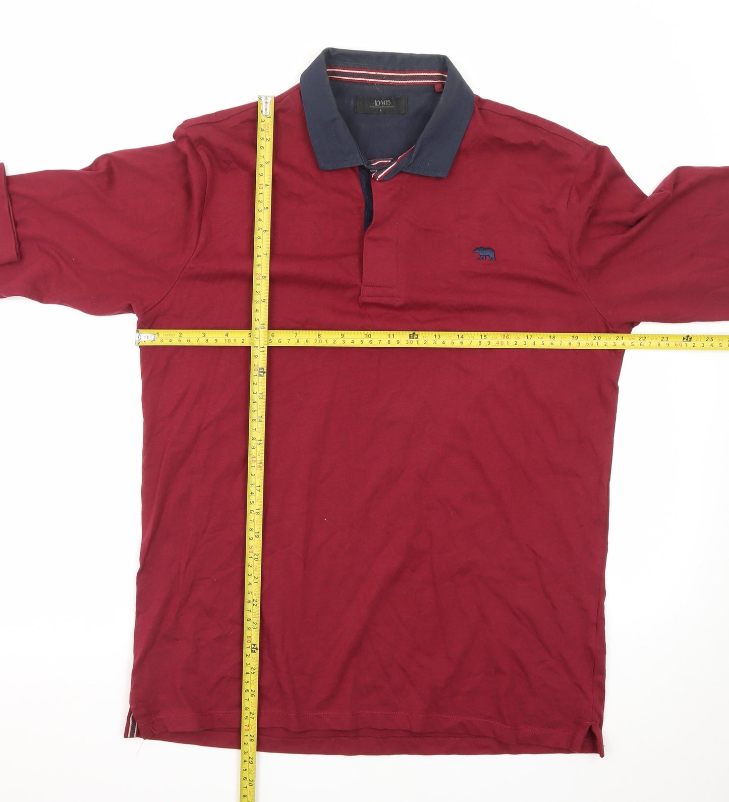 A/W85 Men's Red Long Sleeve Cotton Polo Shirt Size L
