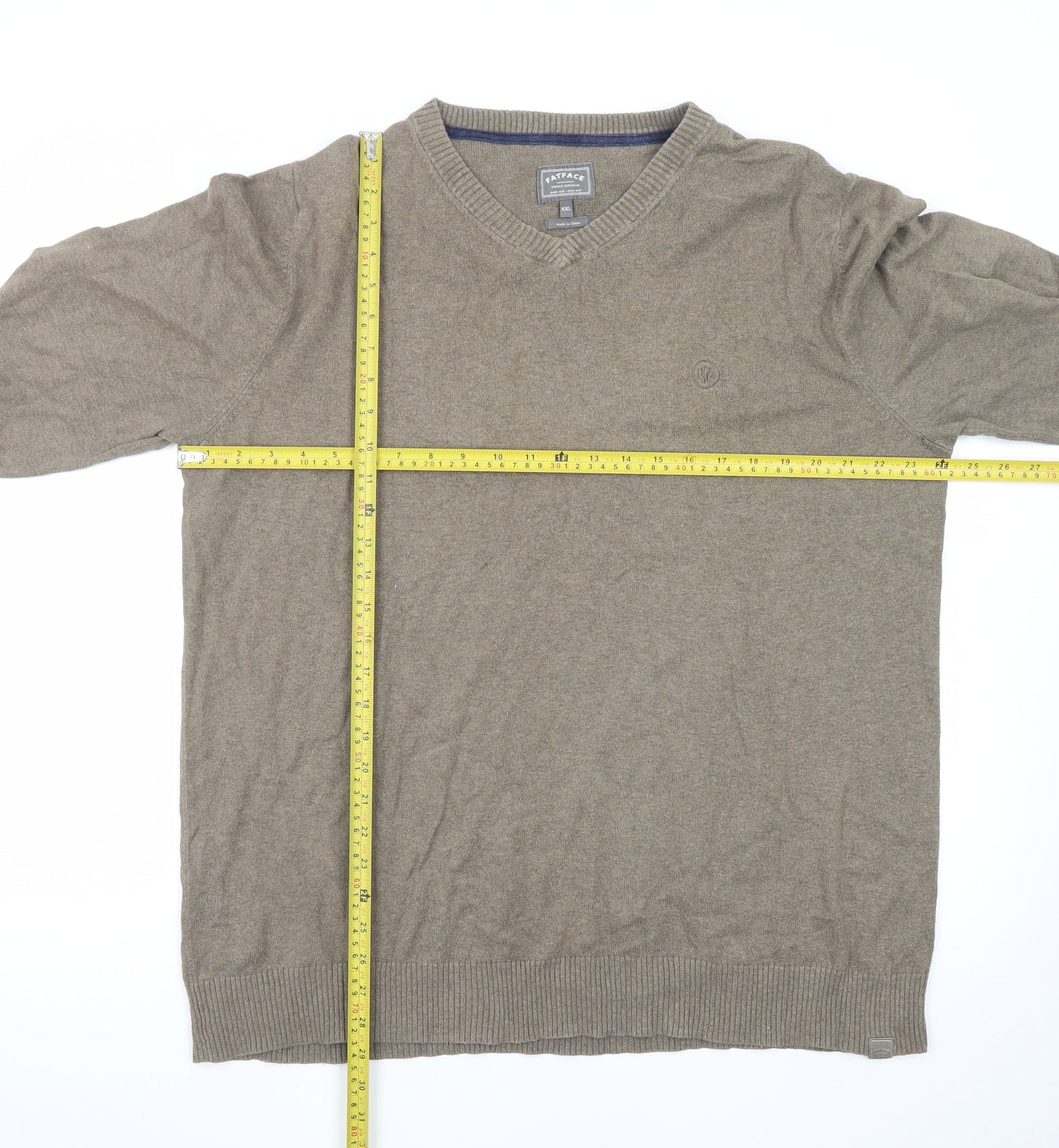 FatFace Men's Brown XXL V-Neck Cotton Jumper Classic Knitwear