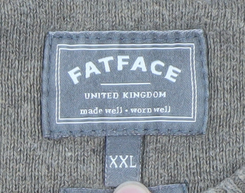FatFace Men's Brown XXL V-Neck Cotton Jumper Classic Knitwear