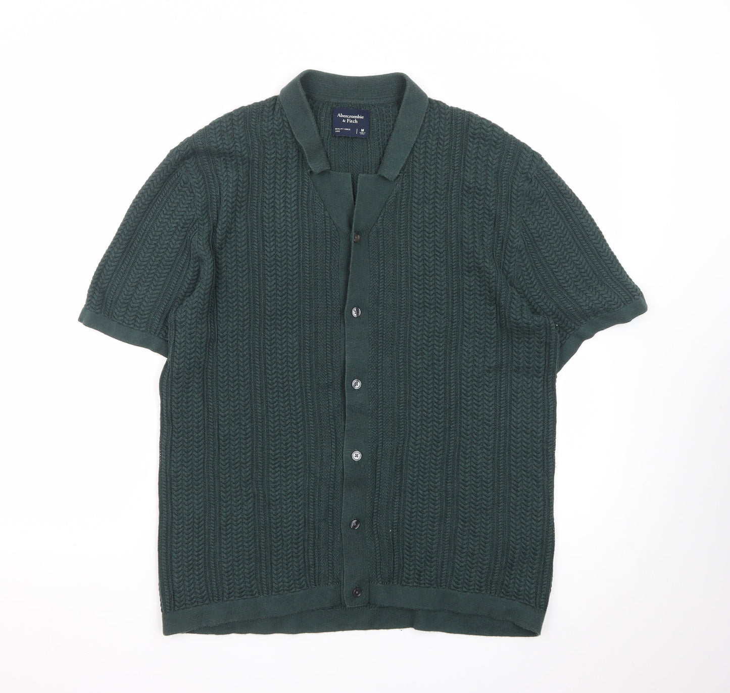 Abercrombie & Fitch Men's Green Knit Button Polo Shirt M