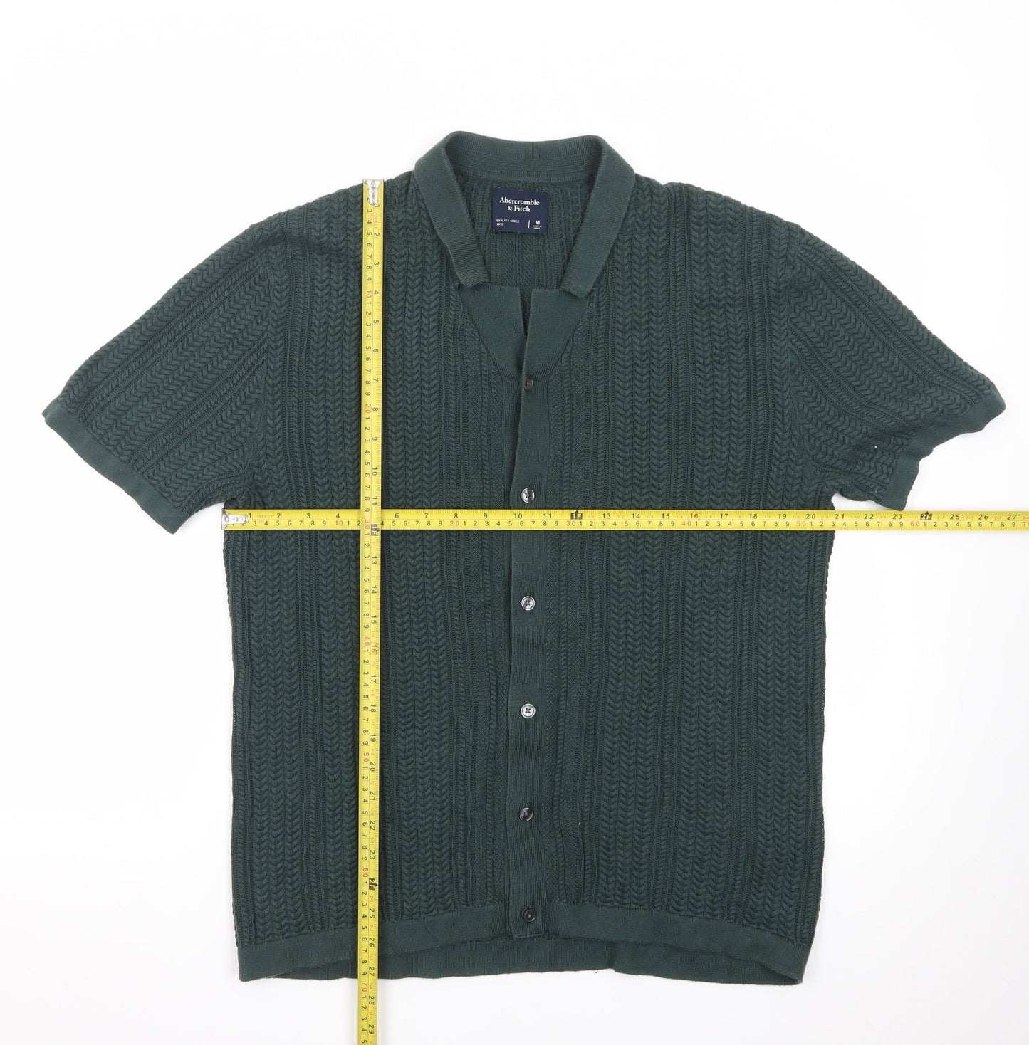 Abercrombie & Fitch Men's Green Knit Button Polo Shirt M