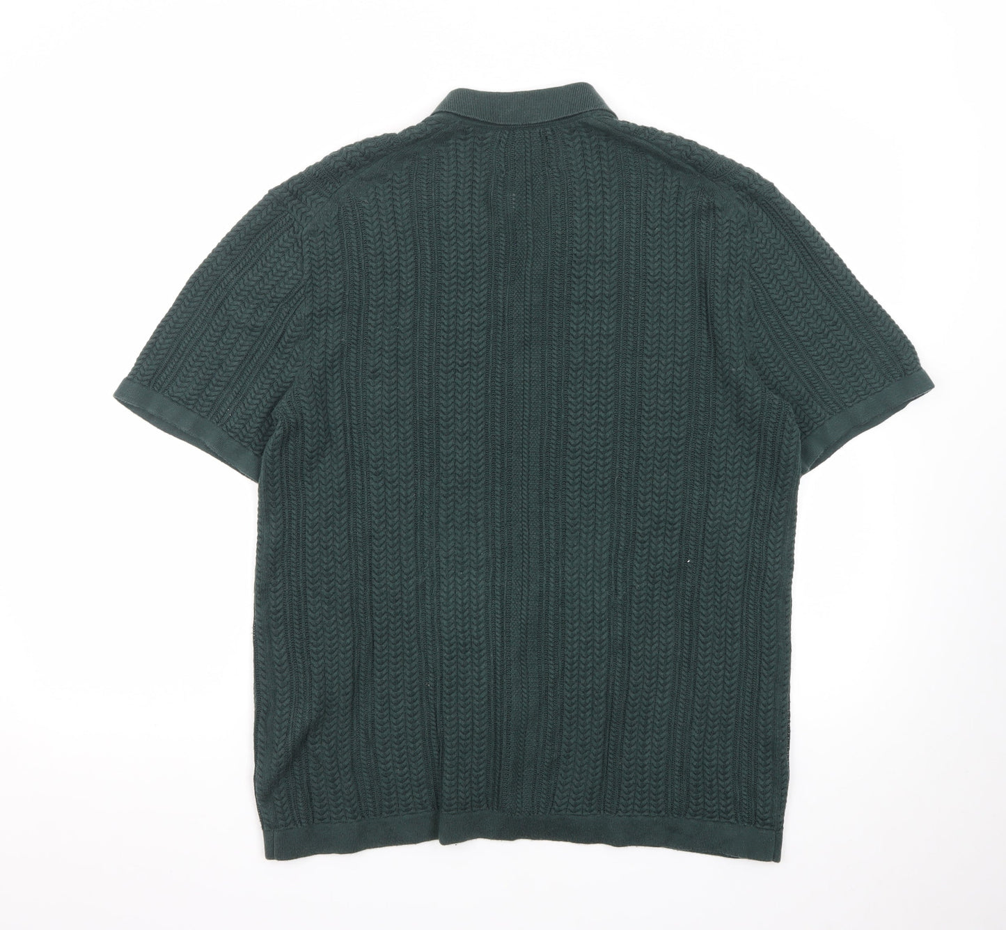 Abercrombie & Fitch Men's Green Knit Button Polo Shirt M