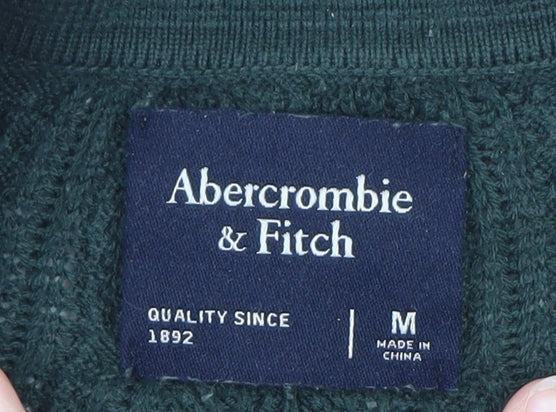 Abercrombie & Fitch Men's Green Knit Button Polo Shirt M