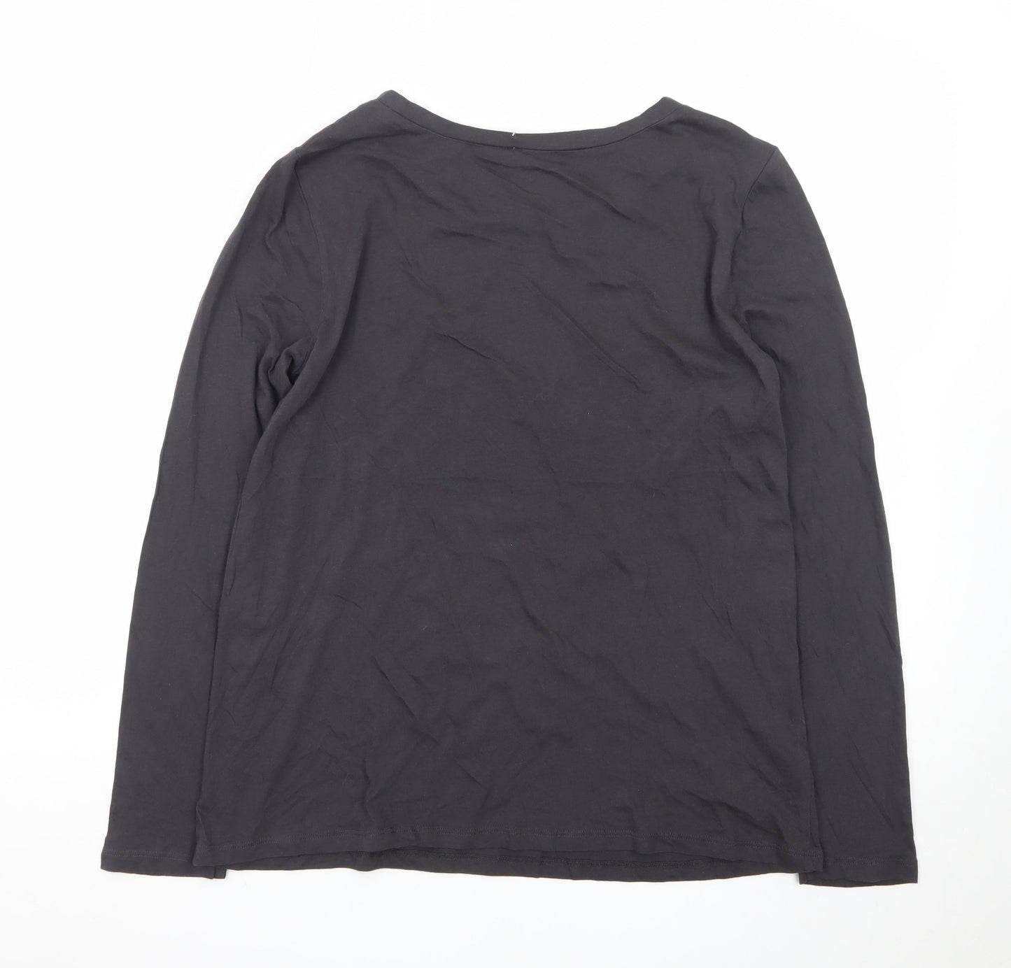 LOFT Women Black Long Sleeve Cotton Pineapple Christmas T-Shirt Size M