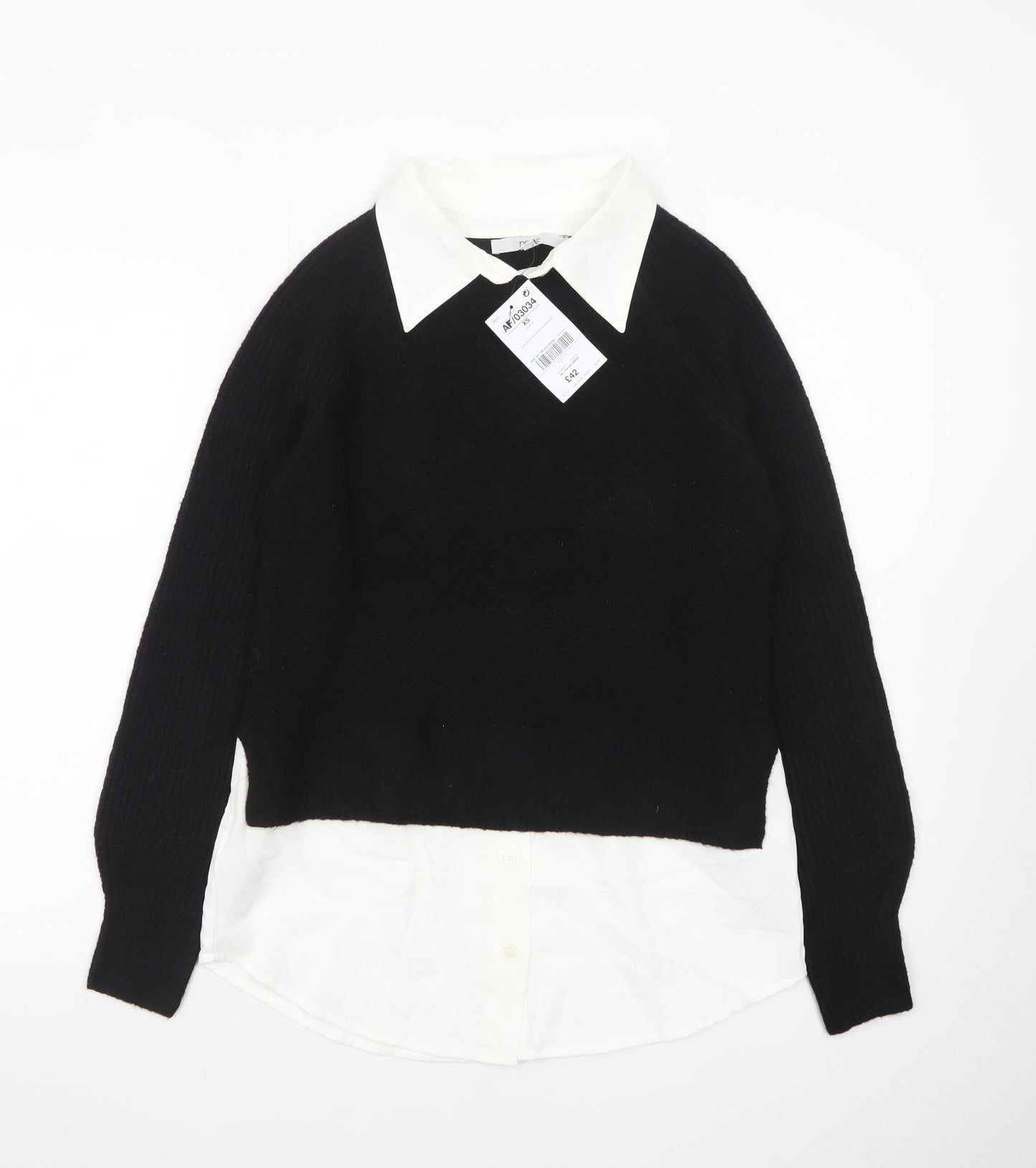 Next Women Black White Collared Pullover Jumper XS Classic Knit