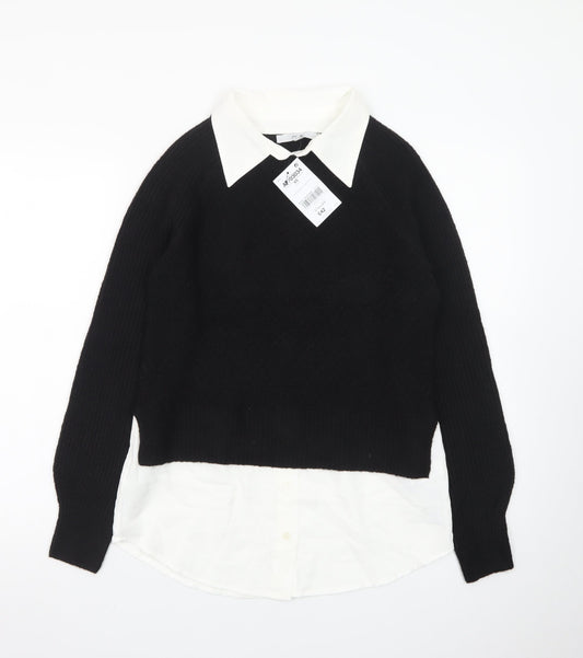 Next Women Black White Collared Pullover Jumper XS Classic Knit