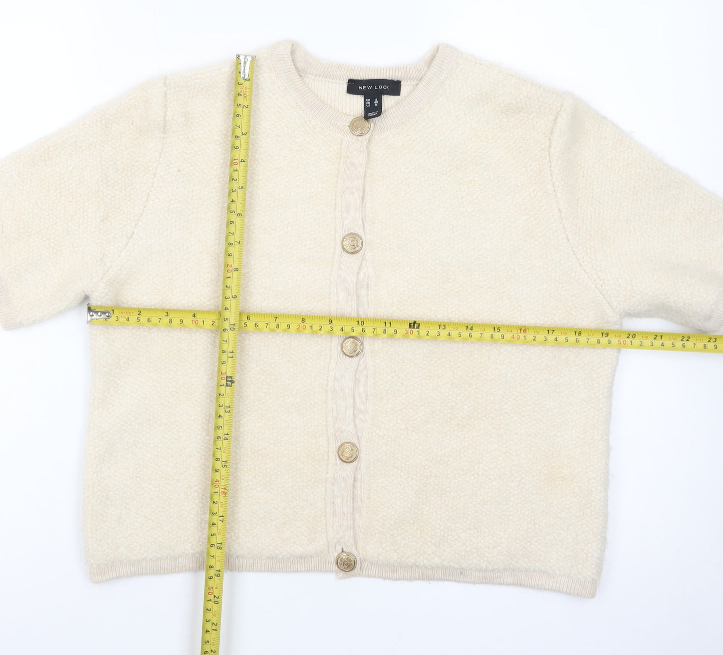 New Look Women Beige Short Sleeve Button Cardigan Size 12