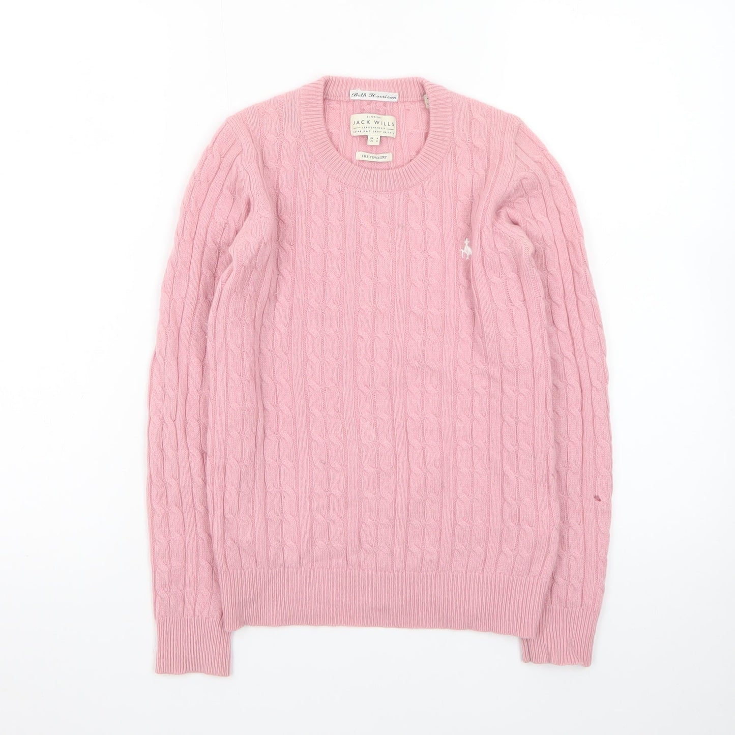 Jack Wills Women's Pink Cable-Knit Cotton Jumper Size 4