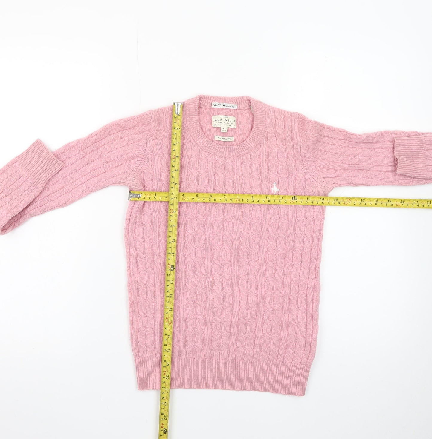 Jack Wills Women's Pink Cable-Knit Cotton Jumper Size 4