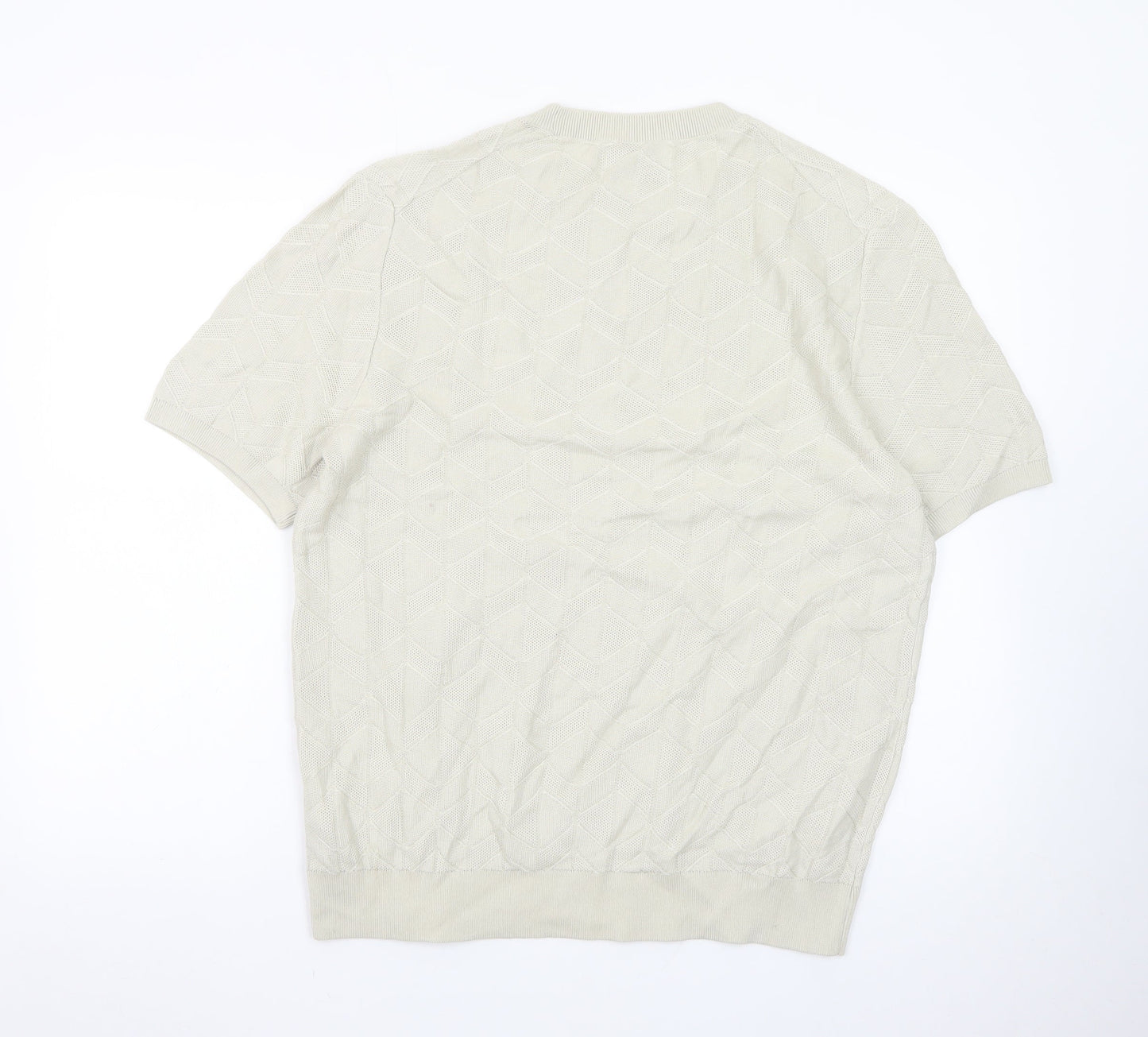 Marks and Spencer Autograph Men's Beige Short Sleeve Textured Cotton T-Shirt Size L