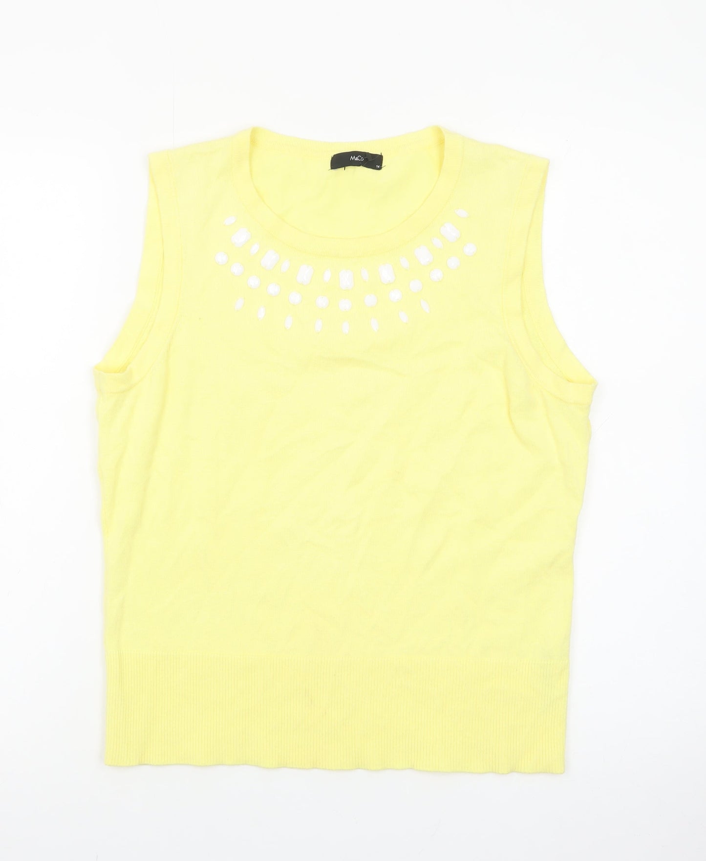M&Co Women's Yellow Sleeveless Beaded Knit Tank Top Size 14