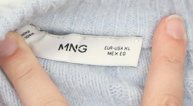 MNG Women Blue XL Wool Blend Cable-Knit Crew Neck Jumper