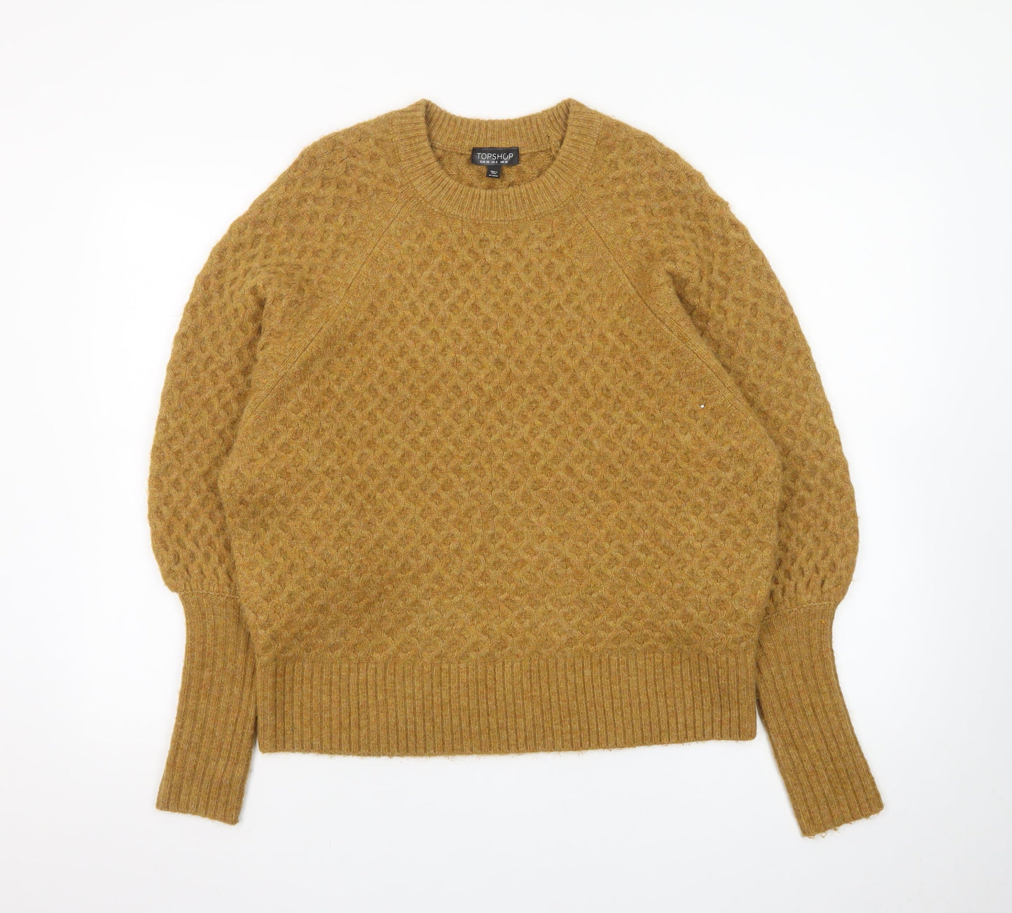 Topshop Women Mustard Cable-Knit Wool Blend Jumper UK 10
