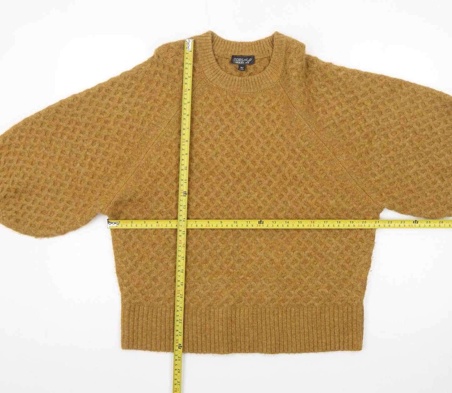 Topshop Women Mustard Cable-Knit Wool Blend Jumper UK 10