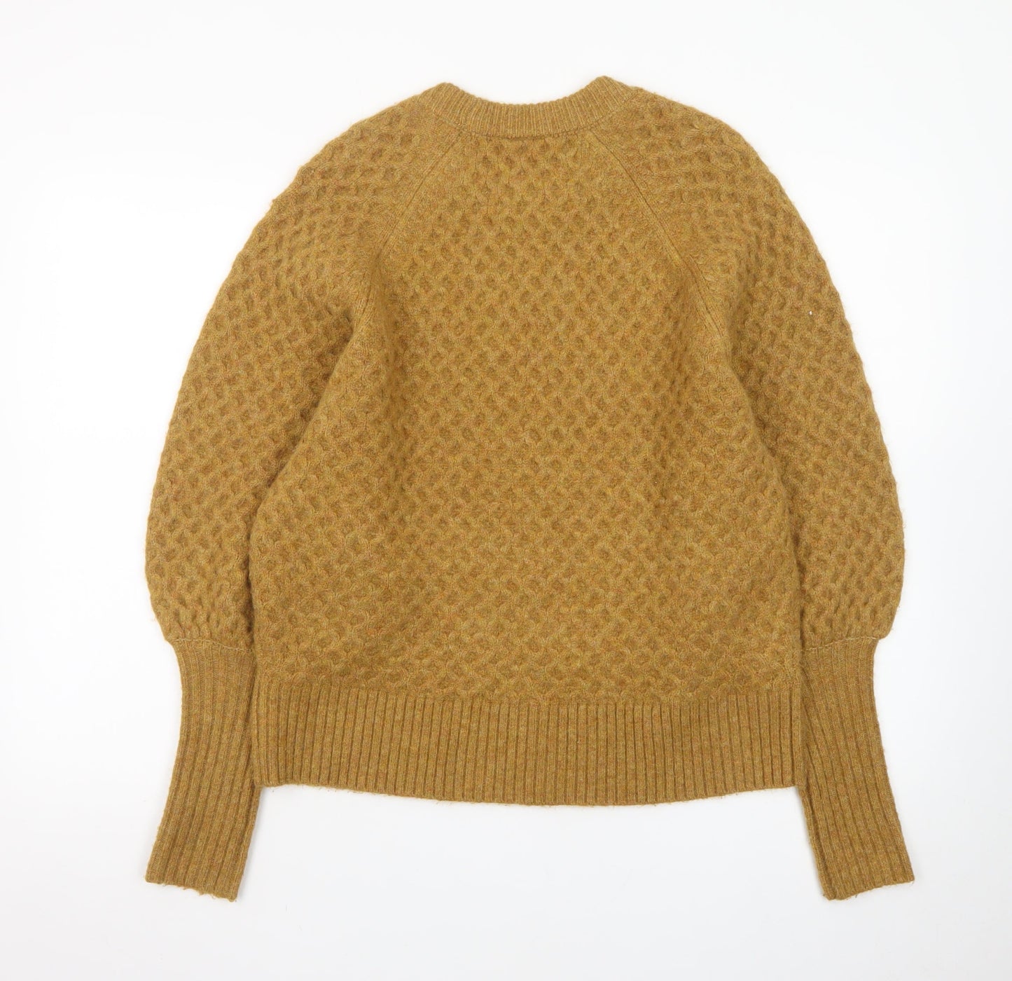 Topshop Women Mustard Cable-Knit Wool Blend Jumper UK 10